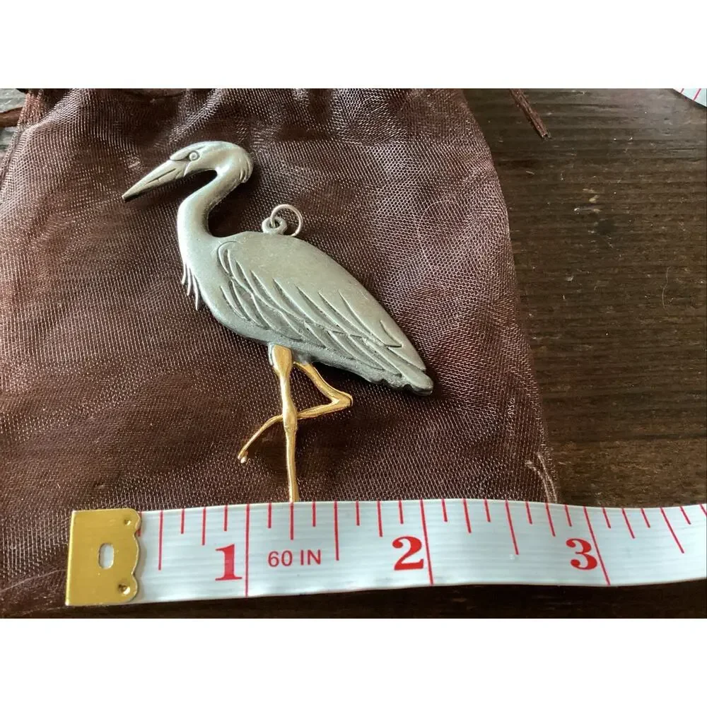 Vintage M Shields Silversmith Pewter Pelican Pendant No Chain.